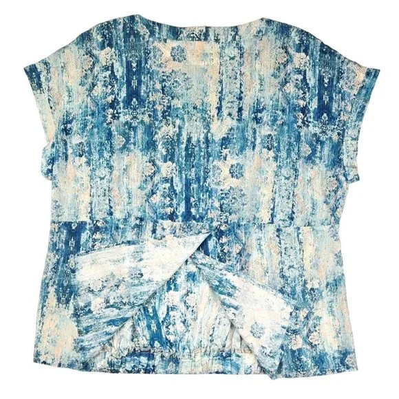 Johnny Was Santorini Blouse Silk Pete Greta Women Size Large Blue Short Sleeve - Picture 3 of 7